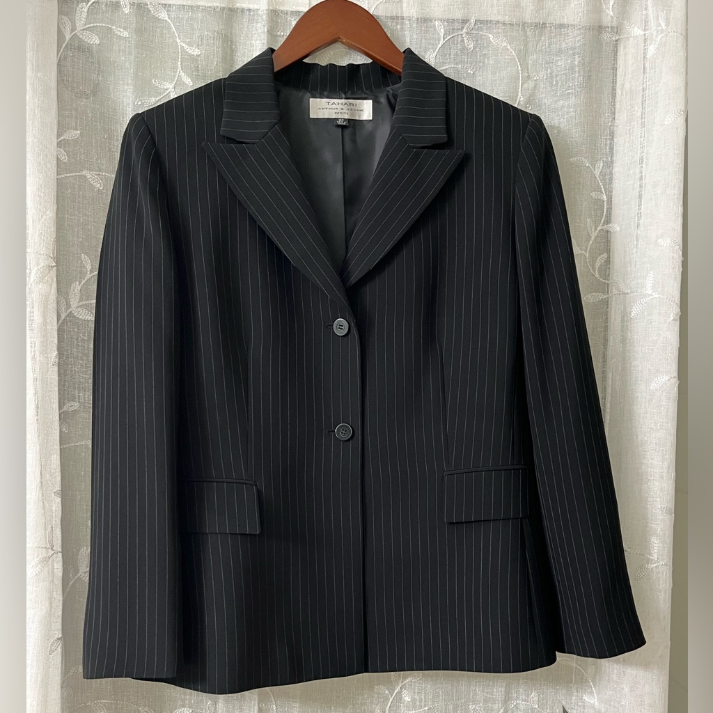 Tahari Asl Women's Black Pinstripe Blazer Size 14 Petite